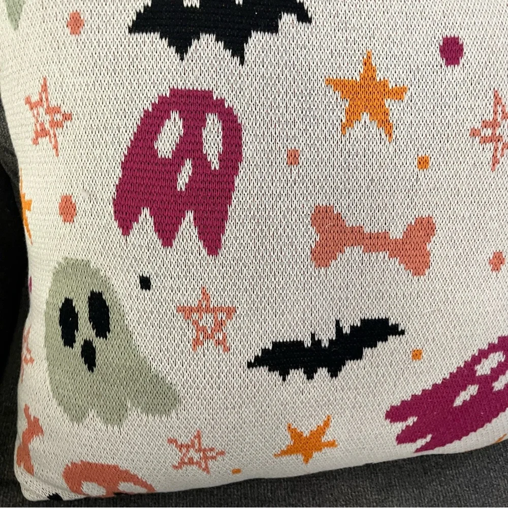 NEW NWT Home Goods Sweet Street Halloween Pink Ghost Pillow Black Bat